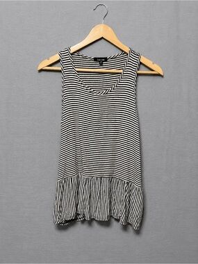 PURE REBEL Black White Striped Peplum Tank Top L